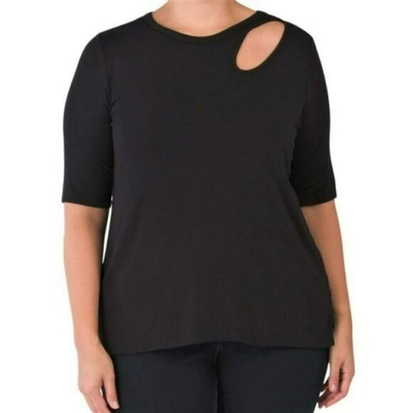 NWT Kim & Cami Plus Keyhole Cut Out Made in USA Elbow Sleeve Top - Picture 1 of 7
